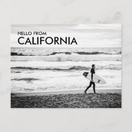 カリフォルニアのビーチからモダンなブラック＆ホワイトのハロー ポストカード