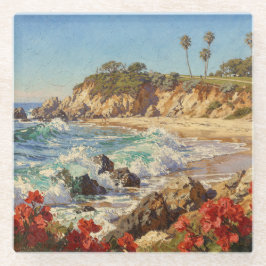 カリフォルニアのビーチ | 印象派の海岸アート ガラスコースター