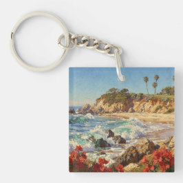 カリフォルニアのビーチ | 印象派の海岸アート キーホルダー