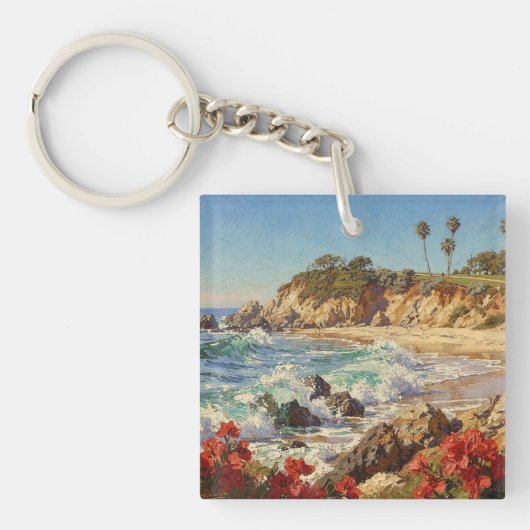 カリフォルニアのビーチ | 印象派の海岸アート キーホルダー (正面)