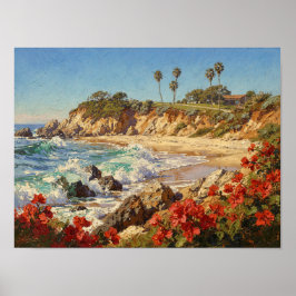 カリフォルニアのビーチ | 印象派の海岸アート ポスター