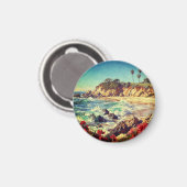 カリフォルニアのビーチ | 印象派の海岸アート マグネット (正面/裏面)
