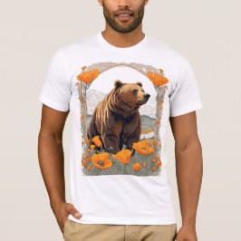 カリフォルニアのポピーに囲まれた絶滅したクマ Tシャツ