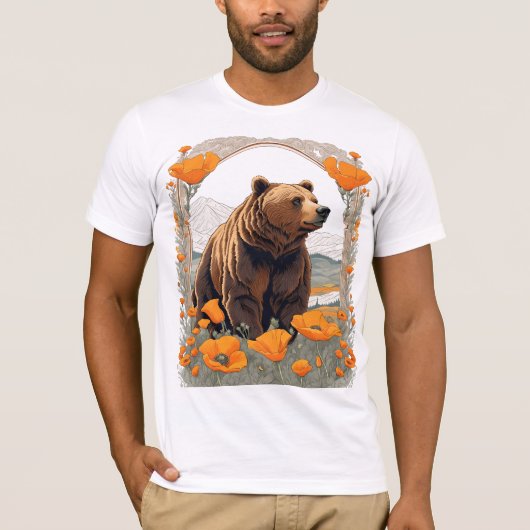 カリフォルニアのポピーに囲まれた絶滅したクマ Tシャツ (正面)