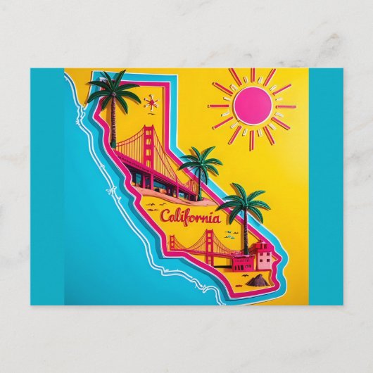 カリフォルニアのランドマーク地図イラスト - 旅行 ポストカード (正面)