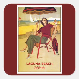 カリフォルニアのヴィンテージのポスター、ラグナビーチ、 スクエアシール