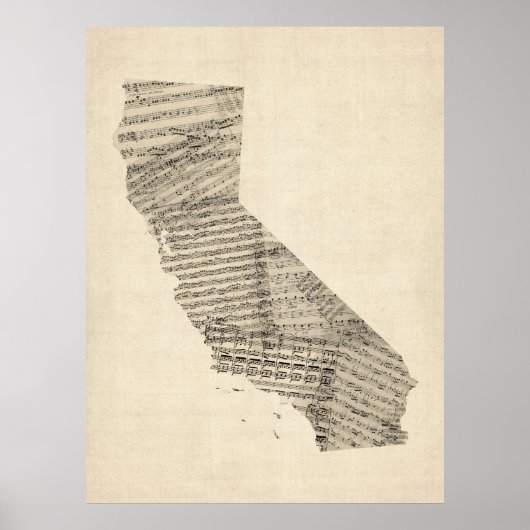 カリフォルニアの古楽譜マップ ポスター (正面)