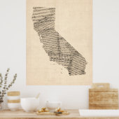 カリフォルニアの古楽譜マップ ポスター (キッチン)