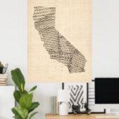 カリフォルニアの古楽譜マップ ポスター (ホームオフィス)