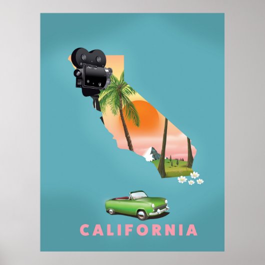 カリフォルニアの図解入りの、写真付きの地図ポスター ポスター (正面)