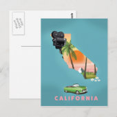 カリフォルニアの図解入りの、写真付きの地図ポスター ポストカード (正面/裏面)