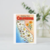 カリフォルニアの地図からのヴィンテージの挨拶 ポストカード (スタンド正面)