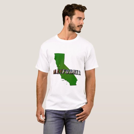カリフォルニアの地図と写真文字 Tシャツ (正面フル)