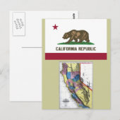 カリフォルニアの地図と州旗 ポストカード (正面/裏面)