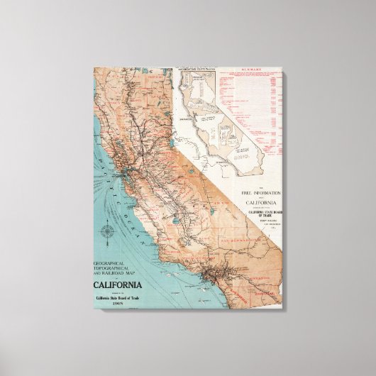 カリフォルニアの地図2 キャンバスプリント (正面)