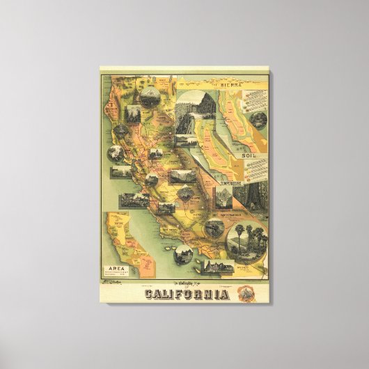 カリフォルニアの地図 キャンバスプリント (正面)