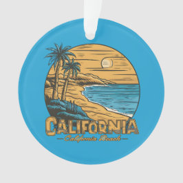 カリフォルニアの夕日が沈むビーチのレトロシーン オーナメント