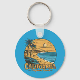 カリフォルニアの夕日が沈むビーチのレトロシーン キーホルダー