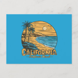 カリフォルニアの夕日が沈むビーチのレトロシーン シーズンポストカード