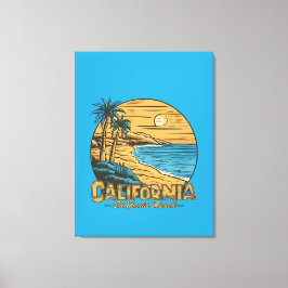カリフォルニアの夕日とビーチのレトロシーン キャンバスプリント