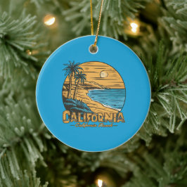 カリフォルニアの夕日とビーチのレトロシーン セラミックオーナメント