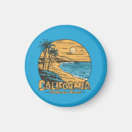 カリフォルニアの夕日とビーチのレトロシーン マグネット