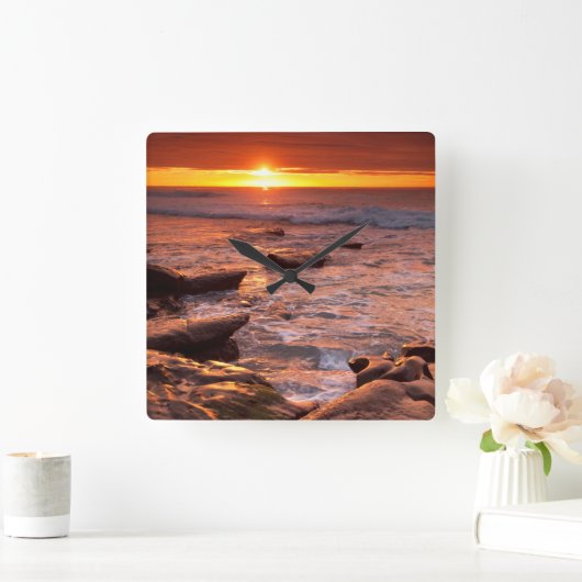 カリフォルニアの夕暮れ時の潮流プール スクエア壁時計 (ホーム)