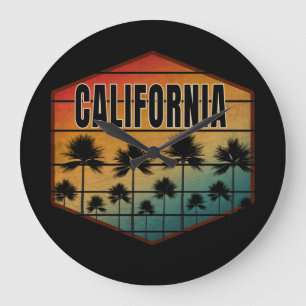 カリフォルニアの夕焼けのヤシの木が夏 ラージ壁時計