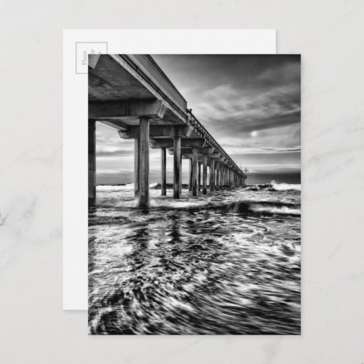 カリフォルニアの夜明けのB&W桟橋 ポストカード (正面/裏面)