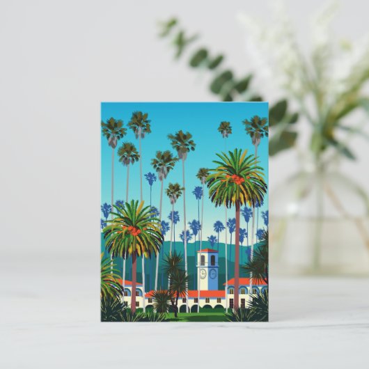 カリフォルニアの夢を見る：ヤシの木のある市公園 ポストカード (スタンド正面)