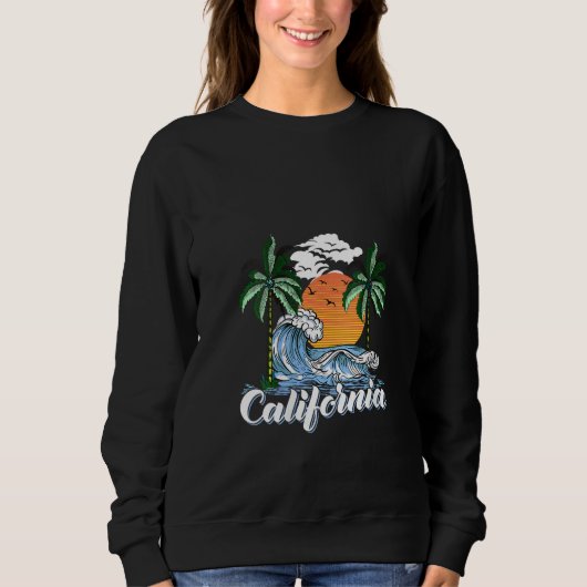 カリフォルニアの女性の熱帯の夕日カリビーチの波 スウェットシャツ (正面)