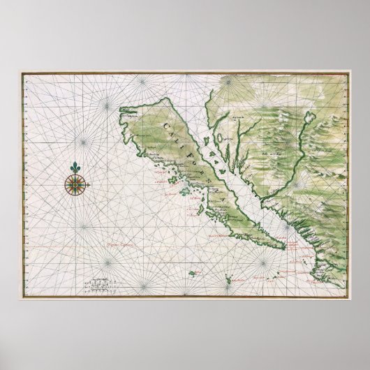 カリフォルニアの島としての歴史地図 ポスター (正面)