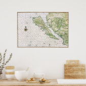 カリフォルニアの島としての歴史地図 ポスター (キッチン)