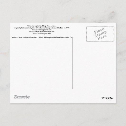 カリフォルニアの州の国会議事堂の建物-サクラメント ポストカード (裏面)