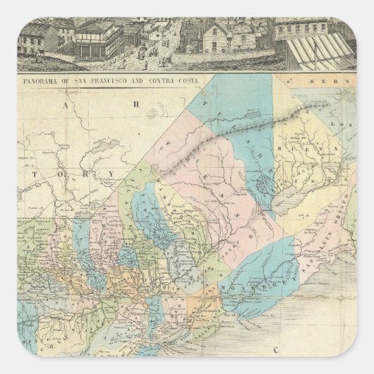 カリフォルニアの州の地図 スクエアシール (正面)