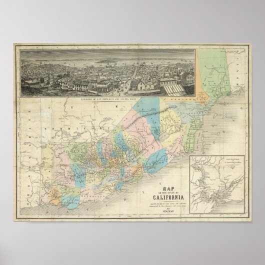 カリフォルニアの州の地図 ポスター (正面)
