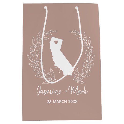 カリフォルニアの州マップ宛先ウェディングの好意  ミディアムペーパーバッグ (正面)