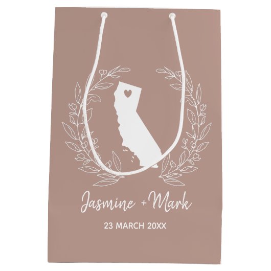 カリフォルニアの州マップ宛先ウェディングの好意  ミディアムペーパーバッグ (裏面)