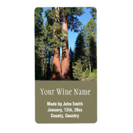 カリフォルニアの巨大セコイアの木のワインラベル。 ラベル
