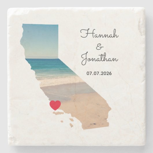 カリフォルニアの形の結婚式の写真 ストーンコースター (正面)
