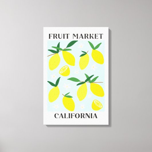 カリフォルニアの果物市場 黄色いレモン フード キャンバスプリント (正面)
