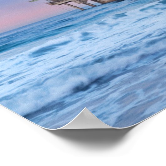 カリフォルニアの桟橋の上の満月 ポスター (角)