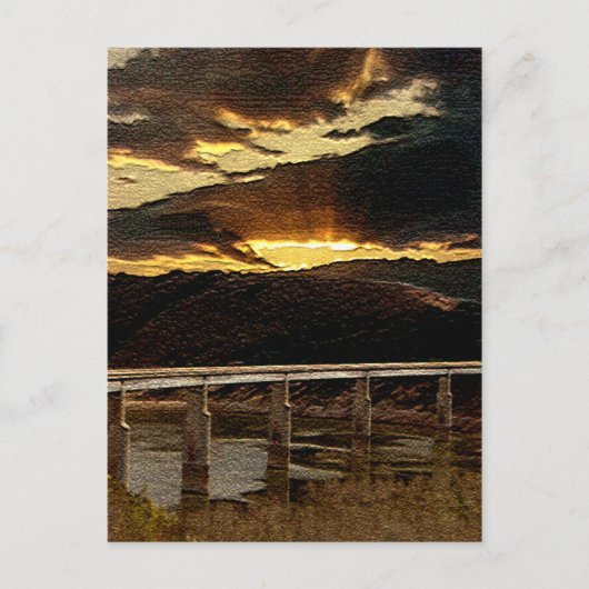 カリフォルニアの橋に朝日が昇る ポストカード (正面)