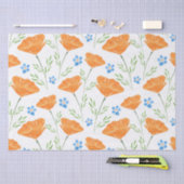 カリフォルニアの水彩ポピーパターン 薄葉紙 (クラフト)