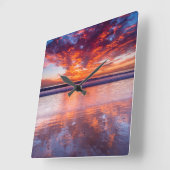 カリフォルニアの海の赤い夕日 スクエア壁時計 (傾斜)