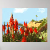 カリフォルニアの海岸線とレッドホットトランプのポーカー植物 ポスター (正面)