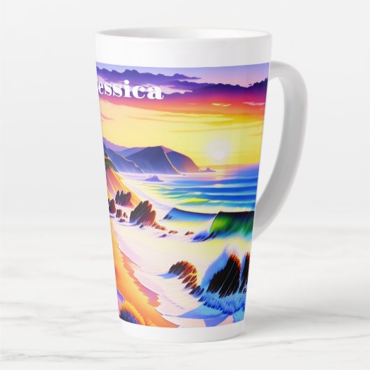 カリフォルニアの海岸線の夕日パーソナライズされた カフェラテマグ (右アングル)
