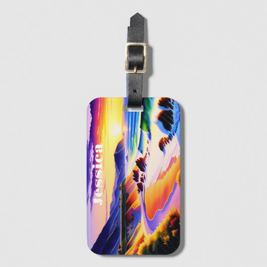 カリフォルニアの海岸線の夕日パーソナライズされた ラゲッジタグ (正面縦)