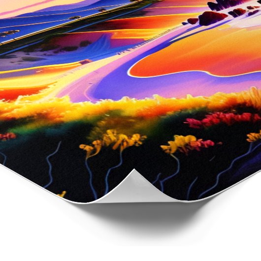 カリフォルニアの海岸線サンセットウォーター色 ポスター (角)