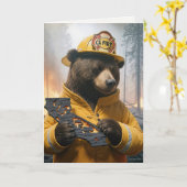 カリフォルニアの消防士ベア・サンキュー カード (黄色い花)